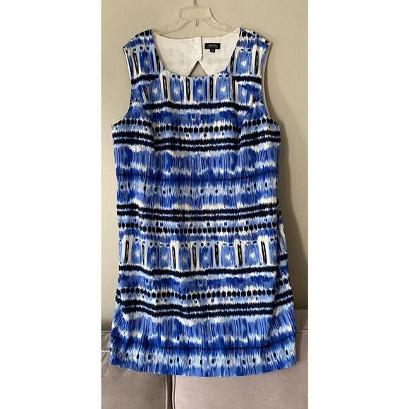 TAHARI Women’s Blue Ikat Print Linen Sheath Dress Plus Size 24W Resort Coastal - Picture 1 of 9